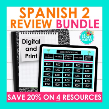 Preview of Spanish 2 End of Year Review Bundle | Spanish Grammar and Spanish Vocabulary