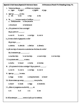 Preview of Spanish 2 Exit Exam / Spanish 3 Entrance Exam (Spanish Placement Test)