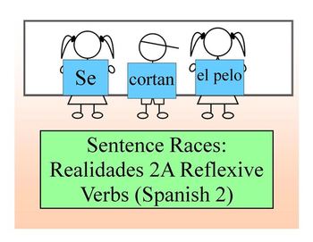 Preview of Spanish 2, Realidades / Auténtico 2A Sentence Race Game (reflexive verbs)