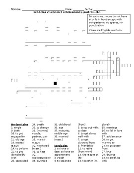 Preview of Spanish 2 Vocabulary Crossword Senderos 2 Leccion 3 relationships