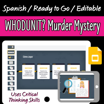 Preview of Spanish 2 WHODUNIT? Interactive Murder Mystery Activity on Google Slides
