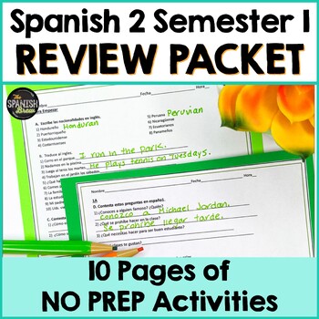Preview of Spanish review packet for Spanish 2 semester 1 exams - Review activities