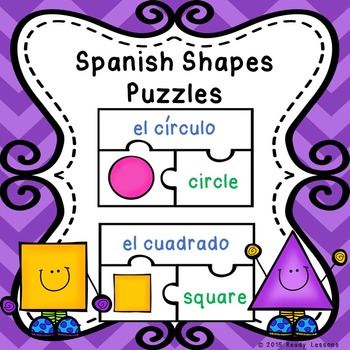 Preview of Learn Shapes in Spanish Vocabulary Game Puzzles Elementary ESL Beginner Activity