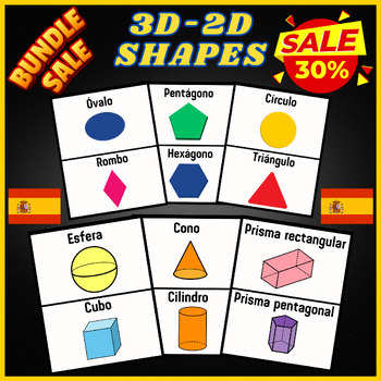 Preview of Spanish 2D-3D Shapes Bundle- Geometry Math- Measurement - 2D Shapes