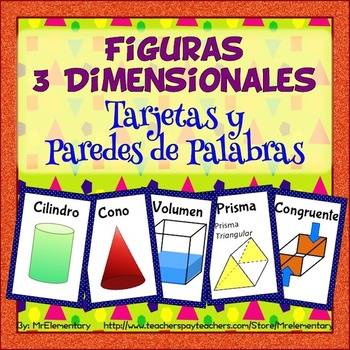 Spanish 3D Shapes Vocabulary Cards and Word Wall by Mr Elementary