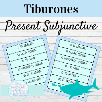 Preview of Spanish Present Subjunctive Tense Tiburones Game