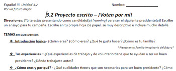 Preview of Spanish 3 Presidential Campaign Essay