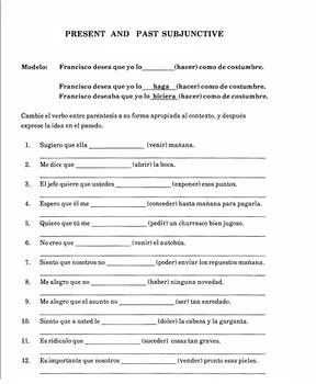 Spanish 3 , Spanish 4 - Present and Past Subjunctive- Worksheet | TPT