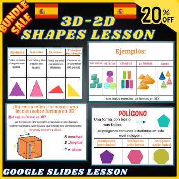 Preview of Spanish 3D-2D Shapes Bundle- Geometry -Math - Google Slides Lesson - Measurement