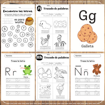 Spanish 4 in 1 Alphabet Learning Bundle: Tracing, Coloring, and Flashcards