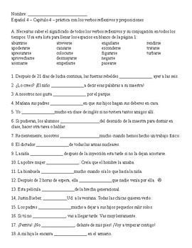Spanish 4 practice with reflexives - homework sheet by Cafe Fortuna