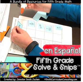 Preview of Spanish 5th Grade Math Solve and Snip Bundle - Problem Solving Practice