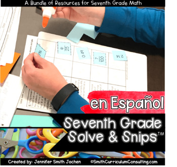 Preview of Spanish 7th Grade Math Solve and Snip Bundle - Problem Solving - Word Problems
