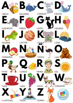Spanish ABC Alphabet Chart with Words and Images by GOGU | TpT