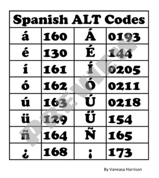 Spanish ALT Codes by Super Spanish and Excellent English | TpT