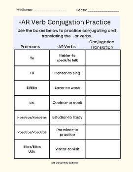 Preview of Spanish -AR Verb Beginner Conjugation Practice!