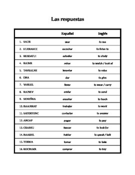 spanish ar verb unscramble puzzle by mundo pequeno tpt