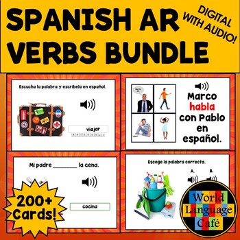 Preview of Spanish AR Verbs Boom Cards Spanish Digital Flashcards Task Cards