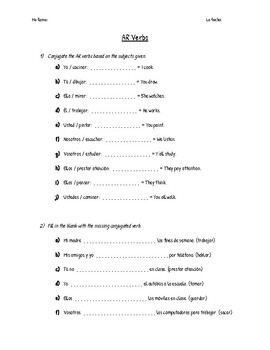 Preview of Spanish AR Verbs Conjugating Practice Worksheet Homework