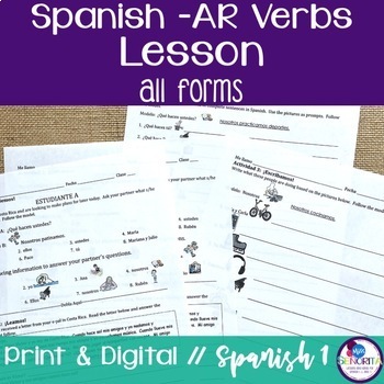 Preview of FREE Spanish Present Tense AR Verbs Lesson - all forms el presente print digital
