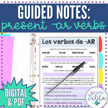 Preview of Spanish AR verbs Guided Notes for Students - Present Tense | Digital & PDF