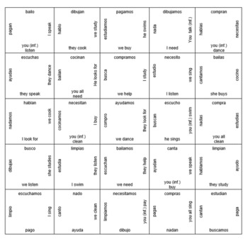 Spanish Ar Verbs Magic Squares Puzzle By Classroom Companero Tpt