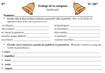 Spanish Activities - Bellwork TC82B PDF by MC | TPT
