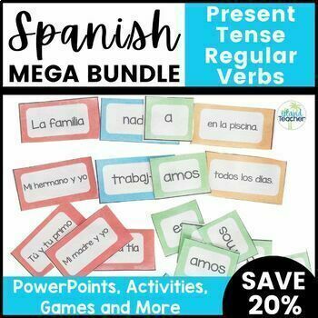 Preview of Spanish Present Tense Verb Worksheets PowerPoint Games Bundle