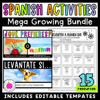 Preview of Spanish Activities and Games Mega Bundle | Speaking Activities | Editable