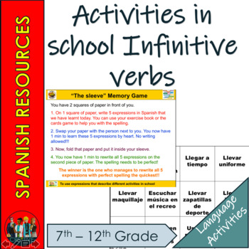 Preview of Spanish -  Activities in school Infinitive verbs