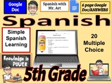 Spanish Activity for 5th graders - 20 Multiple choice, Answers