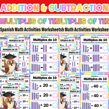 Preview of Spanish Addition & Subtract Multiples of Ten Worksheets First Grade Bundle