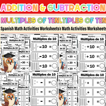 Preview of Spanish Addition & Subtract Multiples of Ten Worksheets First Grade Bundle