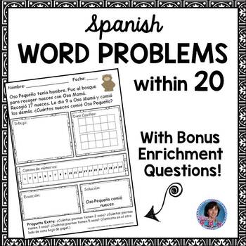 Preview of Spanish Addition, Subtraction & Comparison Word Problems to Twenty {En Español}