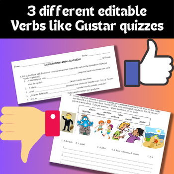 Preview of Spanish Adelante 2 - Verbs like Gustar Quiz, 3 different editable Quizzes