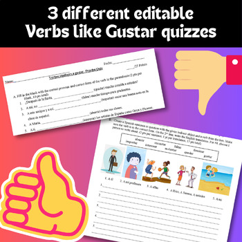 Preview of Spanish Adelante 2 - Verbs like Gustar Quiz, 3 different editable Quizzes