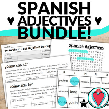 Preview of Spanish Adjectives Activities Beginning Spanish 1 Grammar Worksheets, Games