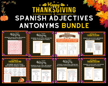 Preview of Spanish Adjectives Antonyms Bundle Day After Thanksgiving Puzzles +Free Bonus