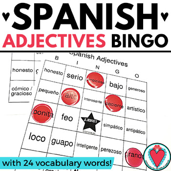 Preview of Spanish Adjectives Bingo Game - Spanish 1 Vocabulary Words - FREE Activity