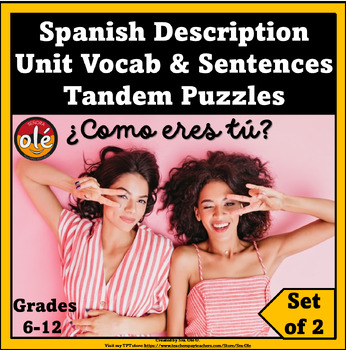 Preview of Spanish Adjectives La Descripción Cómo eres tú Vocabulary Jigsaw Puzzle Match