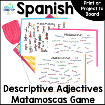 Preview of Spanish Adjectives Matamoscas (Flyswatter) Game Adjetivos Descriptivos
