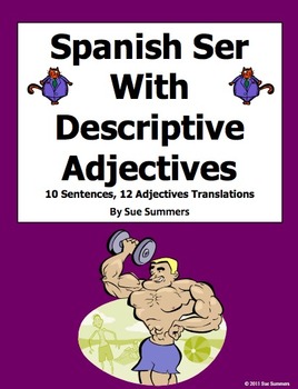 Spanish Adjectives With Ser 10 Sentences and 12 Vocabulary Translations