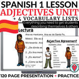 Spanish Adjectives PowerPoint Unit, Vocabulary Lists Bundl
