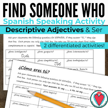 Preview of Spanish Adjectives Activity - Spanish Speaking Practice Find Someone Who Game