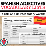 Spanish Adjectives Vocabulary Lists - Spanish Worksheets -