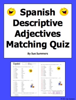 Preview of Spanish Adjectives of People and Noun/Adjective Agreement Quiz or Worksheet