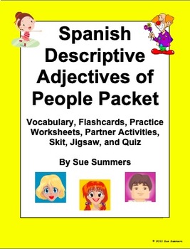 Preview of Spanish Adjectives of People Bundle- Vocabulary, Worksheets, Skit, Quiz, Puzzles