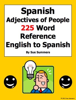 Preview of Spanish Adjectives of People Reference - English to Spanish 225 Words