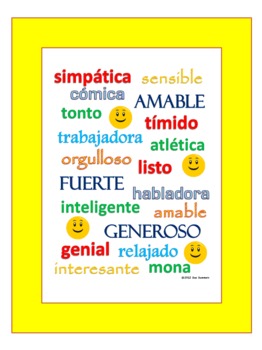 Preview of Spanish Adjectives of People Sign, Presentation, and Worksheet