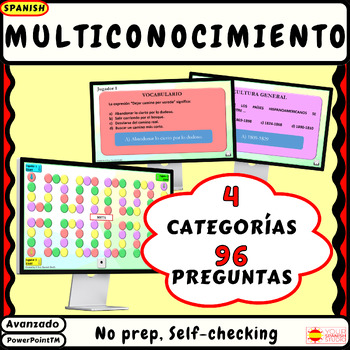 Preview of Advanced Spanish activity Juego de multiconocimiento en 4 áreas Self-checking